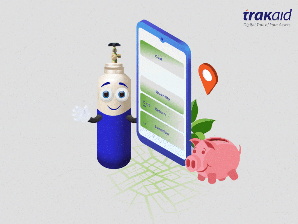 A cartoon character holding a piggy bank next to a cell phone