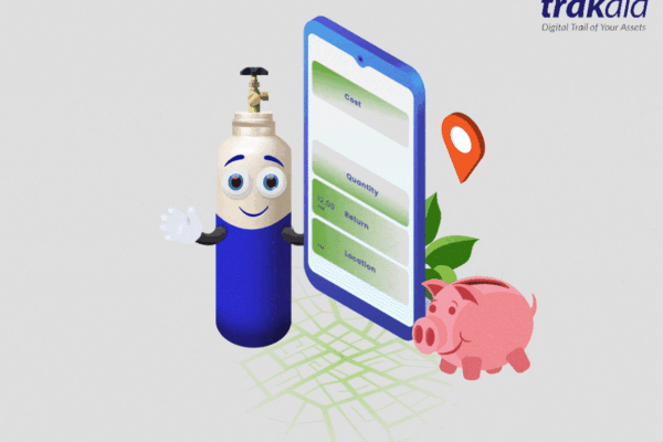 A cartoon character holding a piggy bank next to a cell phone