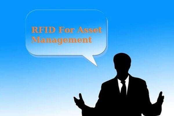 A silhouette of a man in a suit with a speech bubble saying rfid for