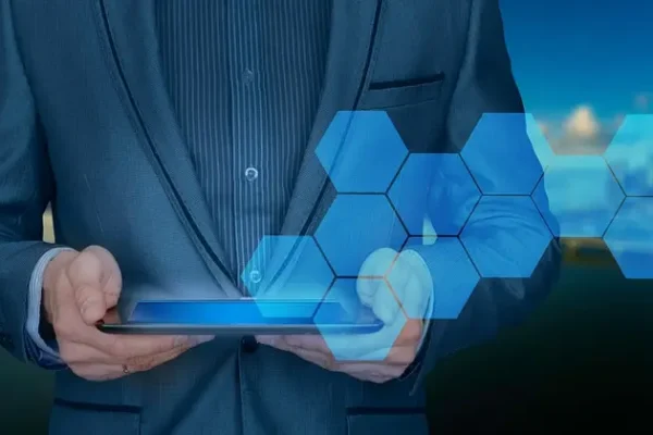 man browsing a tablet